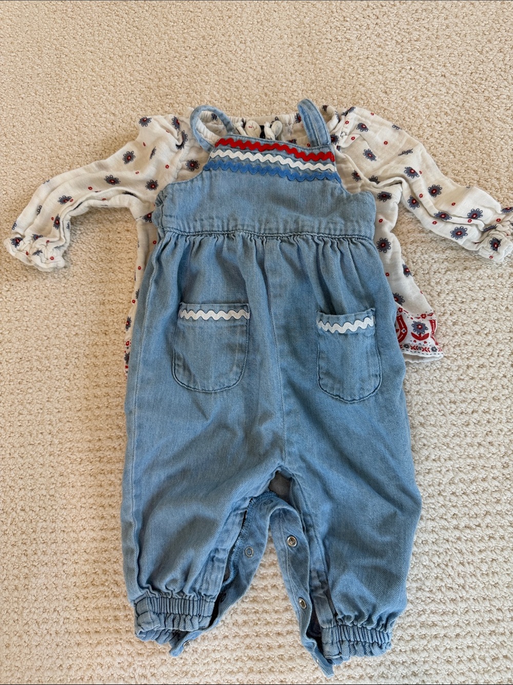 Light Blue Denim Toddler Overalls with White Floral Top - Old Navy